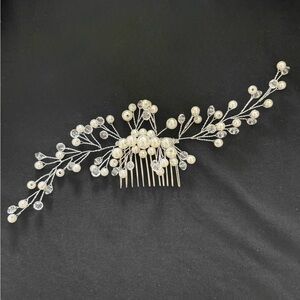 Elegant Boho Silver Rhinestone Pearl Hair Comb Clip Women’s Hair Accessory